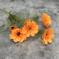 Artificial orange Zinnia branch with five blooming flower heads for home decoration - Orange