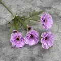 Artificial purple cosmos flower branch with five blooming heads and green leaves - Purple