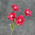 Artificial rose red lily flower stem with four silk flower heads and green leaves - Rose Red