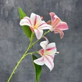 Branche de lys artificiels à 3 têtes avec pétales 3D blanc et rose pour déco - Rose