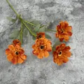 Artificial orange Zinnia bouquet with five full blooms and two realistic buds - Caramel color