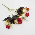 Artificial 10-head dual-tone rose bouquet in deep red and cream for home decor - Red