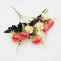 Artificial 10-head rose bouquet in cream and coral pink for home wedding decoration - Orange Red