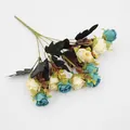 Artificial 10-head rose bouquet in elegant cream white and morandi blue tones - Blue