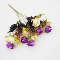 Bouquet artificiel de 10 roses en soie blanc et violet pour décor de mariage et maison - Violet foncé