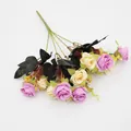 Roses artificielles à 10 têtes rose et blanc crème en soie pour décor de mariage - Mauve Clair