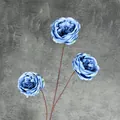 Trois tiges de roses Austin artificielles bleu poudré pour décor de maison et mariage - Bleu Brume