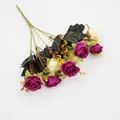 Bouquet de 10 roses artificielles bicolores rouge foncé et blanc crème pour la déco - Rouge Pourpre