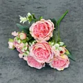 Bouquet de pivoines artificielles en soie rose et pêche pour décoration de mariage - Rose Foncé