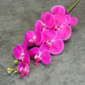 Single stem of 3D printed magenta orchid with realistic texture and green flower buds - Purplish Red