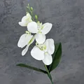 Artificial 4-head white Phalaenopsis orchid branch with purple spots and green leaves - White