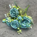 Bouquet de pivoines en soie bleu poudré avec 5 têtes pour décoration de mariage et maison - Bleu sarcelle