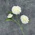 Three-headed artificial white dahlia branch with vibrant green leaves for home decor - White