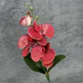 Artificial pink phalaenopsis orchid branch with green leaves for home decor - Red