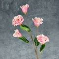 Naturgetreue rosa Seiden-Eustoma mit fünf Blütenköpfen und grünen Blättern für Deko - Dunkelrosa