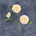 Three-headed artificial dahlia branch in cream white with realistic green leaves - Champagne