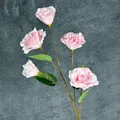 Künstlicher rosa Eustoma-Blütenzweig mit fünf blühenden Köpfen und grünen Blättern - Rosa