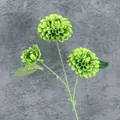 Kunstmatige groene pingpong-chrysant steel met drie bloemhoofden en groene bladeren - Groen