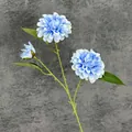 Enkele steel lichtblauwe kunstmatige dahlia met twee bloemen en een kleine knop - Blauw