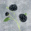 Kunstmatige dahlia met 3 zwarte bloemkoppen en groene bladeren voor huisdecoratie - Zwart