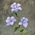 Ramo di giglio artificiale con tre teste di fiori di seta sfumati blu e viola - Blu e Viola