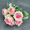 Pink and cream gradient silk rose bouquet with green leaves for home decoration - Pink Heart