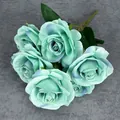 Künstlicher Rosenstrauß mit 9 Köpfen in Minzgrün und Blau mit violettem Farbverlauf - See Blau