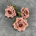 Three-headed artificial silk roses in dusty pink color for elegant home floral decor - 3 Head Diamond Rose / Dark Coffee