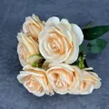 Elegant bundle of 9 artificial champagne roses with realistic silk petals for home decor - Champagne