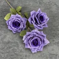 Three-headed artificial purple roses with detailed vein patterns on a dark textured background - 3 Head Diamond Rose / Dreamy Purple