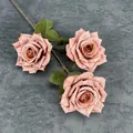 Three-head artificial diamond rose spray in dusty pink with realistic textured petals - 3 Head Diamond Rose / Light Coffee