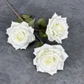 Single branch of white artificial rose with three bloomed heads and green leaves - 3 Head Diamond Rose / White