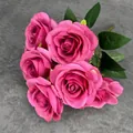 Artificial rose bouquet in vibrant magenta pink with 9 silk flower heads for home decor - Rose Red