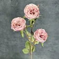 Rosa Austin artificial de tres cabezas en rosa empolvado para decoración de bodas - Rosa empolvado