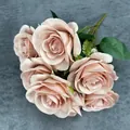 Champagne pink artificial rose bouquet with lifelike silk petals and green leaves - Brown
