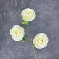 Three-headed artificial Ranunculus spray in cream white for home and wedding decor - White