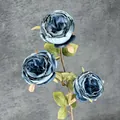 Branche de rose Austin bleue artificielle à trois têtes pour décor de maison et mariage - Bleu Brume