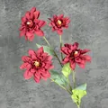 Dalia artificiale a 4 teste bordeaux con foglie verdi e petali molto realistici - Rosso