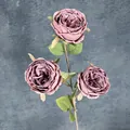 Rose Austin artificielle à trois têtes violet vintage avec pétales réalistes - Pourpre d'Automne