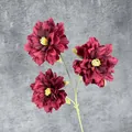 Three-head faux burgundy peony flower branch with yellow stamen for home decor - Dark Red