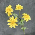 Ramo di dalia gialla artificiale a 4 teste con petali realistici e foglie verdi vivaci - Giallo
