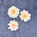 Artificial 3-head peony flower in cream and orange gradient with green stem - Champagne
