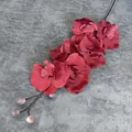 Artificial 6-head orchid branch in deep red with realistic texture for home decoration - Red