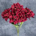 Lifelike dark red silk bougainvillea bouquet with yellow stamens and green leaves - Red