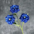 Three-head elegant artificial queen rose in deep blue with realistic green stems - Sapphire Blue