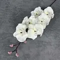 Single stem artificial orchid with 6 white petals and purple buds for home decor - White