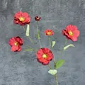 Artificial 6-head red butterfly flower with yellow stamens and green leaves for decor - Red