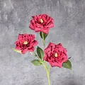 Elegant deep red artificial queen rose branch with three blooming silk flower heads - Red