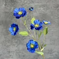 Artificial blue poppy branch with six blooming heads and yellow stamens for home decor - Sapphire Blue