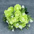 Lush light green bridal rose bouquet with tiny white accent flowers and green leaves - Green